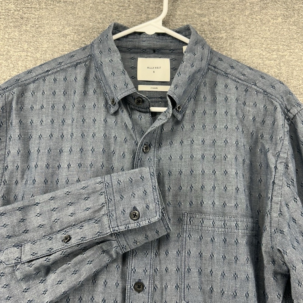 Billy Reid Standard Shirt Men Size Small Geometric Blue Long Sleeve Button Up